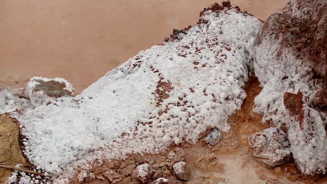 CLOSE-UP: Maras salt evaporation pond, Region of Cusco (Cuzco). South America. HD video footage from PERU
