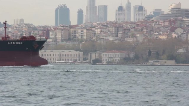 Big Tanker ship sailing from Bosphorus. Transportation
