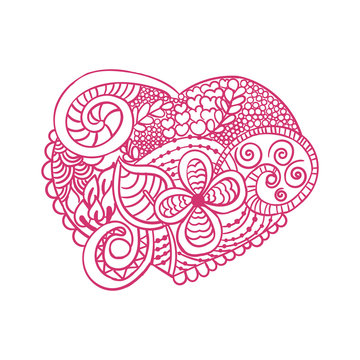 zendoodle in heart shape for coloring books for adult , Valentine's cards, T- Shirt graphic, tattoo and other decorations.