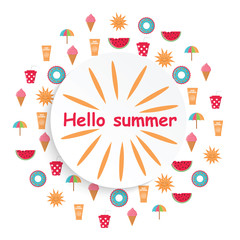 Summer time vector background with colorful beach elements in white background