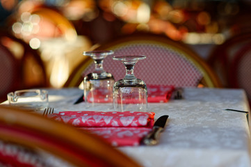Glasses on restaurants table
