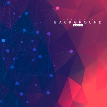 Geometric abstract background with connected line and dots. Scientific concept for your design. Vector illustration