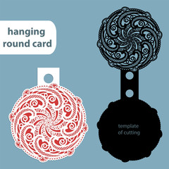 Laser cut wedding round card template, paper openwork greeting card, template snowflake for cutting, lace invitation, card for Christmas and New Year, hanging card, vector illustration