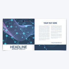 Templates for square brochure. Leaflet cover presentation. Business, science, technology design book layout. Scientific molecule background