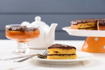 Low callorie pupmkin dessert and homemade layered pumpkin cake with chocolate icing