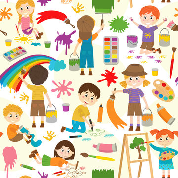 seamless pattern with drawing  elements and characters - vector illustration, eps
