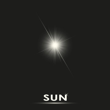 Realistic sun vector illustration on black background.