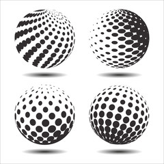 Set abstract halftone 3D spheres. Dotted spot vector design elements.