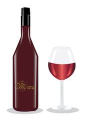 Bottle of red wine and a wine glass