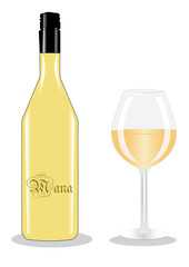 A bottle of white wine and wine glass
