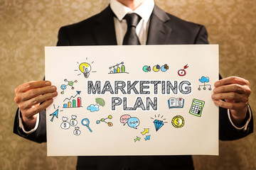 Marketing Plan text with businessman