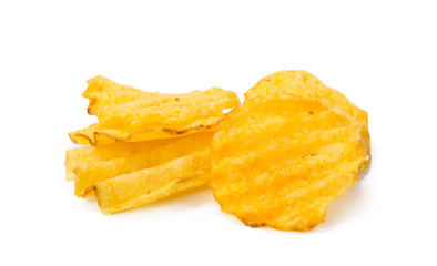yellow potato chips isolated on white