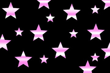 Pink and white horizontal striped stars on a black background
