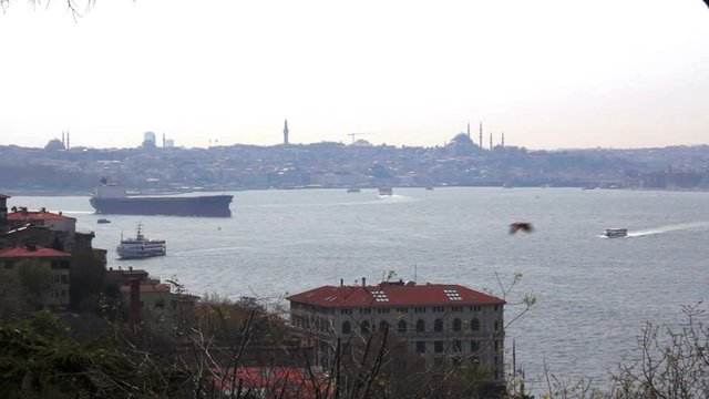 Istanbul. Sea traffic in Bosphorus strait and Golden horn.