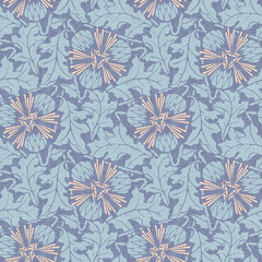 Taraxacum violet seamless pattern background vector. Dandelion wallpaper 