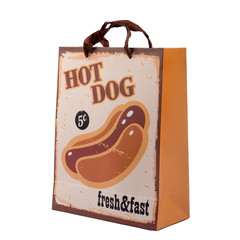 Shopping bag wit hot dog icon isolated on white