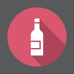 Wine bottle flat icon. Round colorful button, circular vector sign with long shadow effect. Flat style design