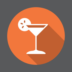 Cocktail flat icon. Round colorful button, circular vector sign with long shadow effect. Flat style design