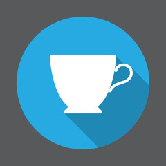 Tea cup flat icon. Round colorful button, circular vector sign with long shadow effect. Flat style design