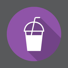 Milkshake takeaway cup flat icon. Round colorful button, circular vector sign with long shadow effect. Flat style design