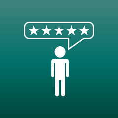 Customer reviews, rating, user feedback concept vector icon. Flat illustration on green background.