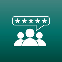 Customer reviews, rating, user feedback concept vector icon. Flat illustration on green background.