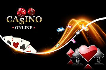 Vector design casino banner. Poker background with dice, casino chips, playing cards - 144893417