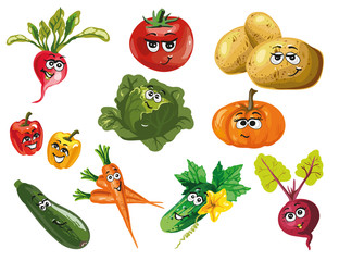 Cute vegetables vector cartoon characters