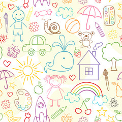 Fototapeta premium seamless pattern with child drawings- vector illustration, eps