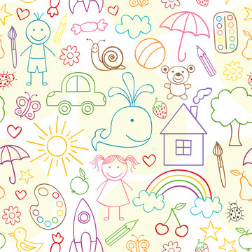 seamless pattern with child drawings- vector illustration, eps