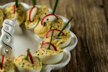 Stuffed eggs and potato salad 