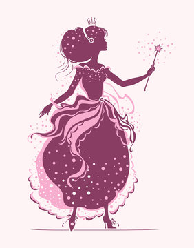 Princess. Fairy with magic wand. Vector silhouette illustration.