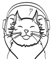 cool vector art of cat with headphone. music picture, eps 10 on layers