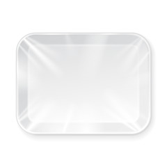 White Empty Blank Styrofoam Plastic Food Tray Container. Illustration Isolated On White Background. Mock Up Template Ready For Your Design. Vector EPS10