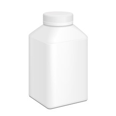 White Short Yogurt Milk Square Plastic Bottle. Illustration Isolated On White Background. Mock Up Template Ready For Your Design. Vector EPS10