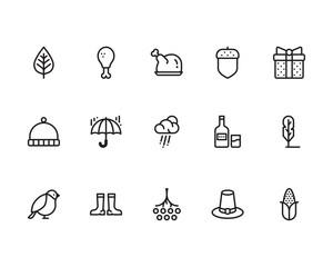 Autumn icon set, outline style 