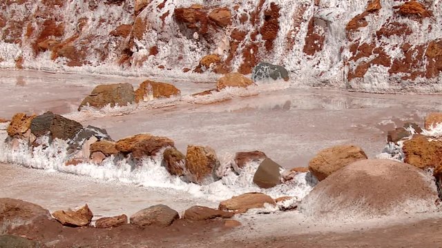  well known Maras salt evaporation pond in the Andes of Peru in the Region of Cusco (Cuzco). South America