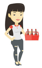 Woman with pack of beer vector illustration.