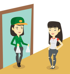 Delivery courier delivering groceries to customer.