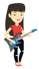 Woman playing electric guitar vector illustration.