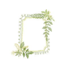 Frame with greenery plant leaves decoration vector. Hand drawn branch card design