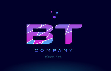 bt b t  colored blue pink purple alphabet letter logo icon vector