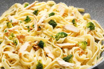 Tasty Italian chicken Alfredo, closeup