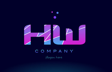 hw h w  colored blue pink purple alphabet letter logo icon vector