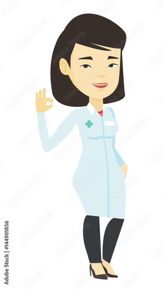 Sticker Doctor showing ok sign vector illustration.