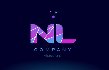 nl n l  colored blue pink purple alphabet letter logo icon vector