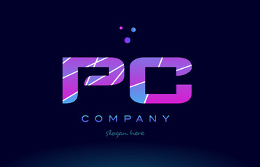pc p c  colored blue pink purple alphabet letter logo icon vector