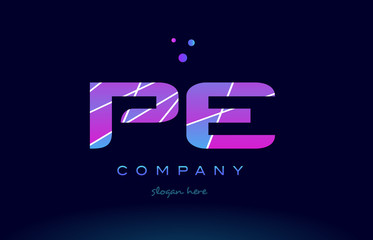 pe p e  colored blue pink purple alphabet letter logo icon vector