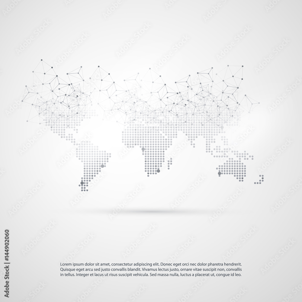 Poster cloud computing and networks with world map - abstract global digital network connections, technolog