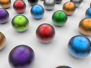 3D render - colorful puzzle earth globes